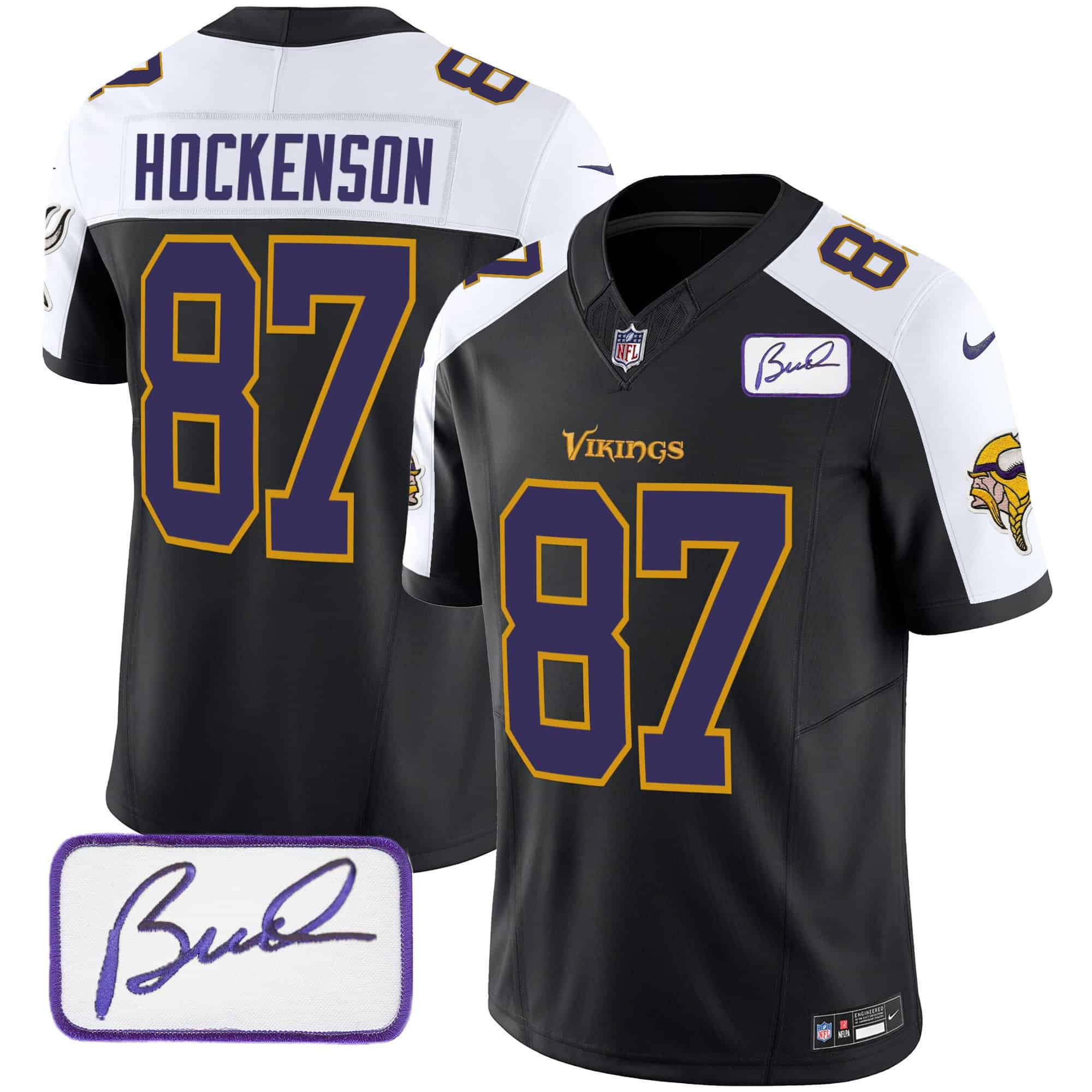 Men Minnesota Vikings #87 Hockenson Black 2024 Nike Bud Grant Patch Classic Limited NFL Jersey style 2